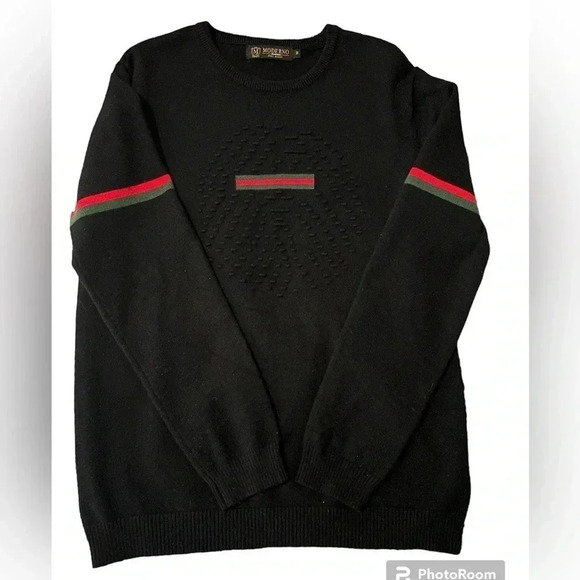 Moderno Premium Wear Italy Design Soft Black Men’s Sweater Heavy Knit Crew Neck - Picture 1 of 6
